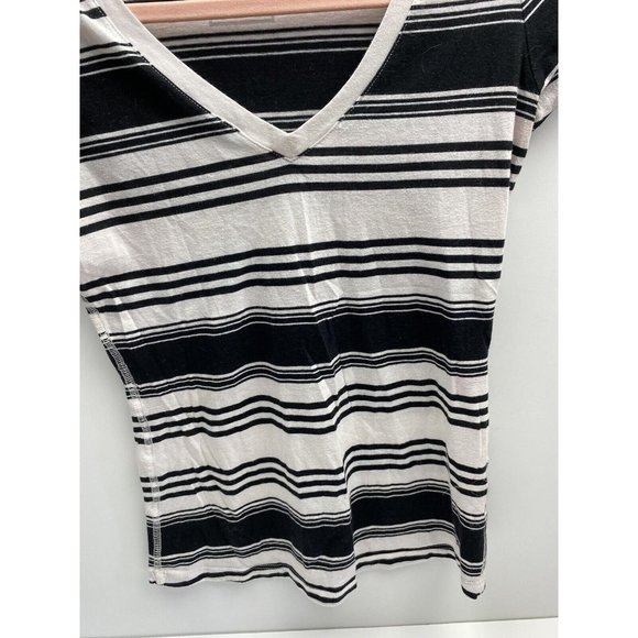 Garage T-shirt Small Womens Black and White Stripped T-Shirt with V-Neck - Picture 9 of 11